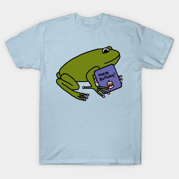 Cute Green Frog with Birthday Greetings T-Shirt by ellenhenryart